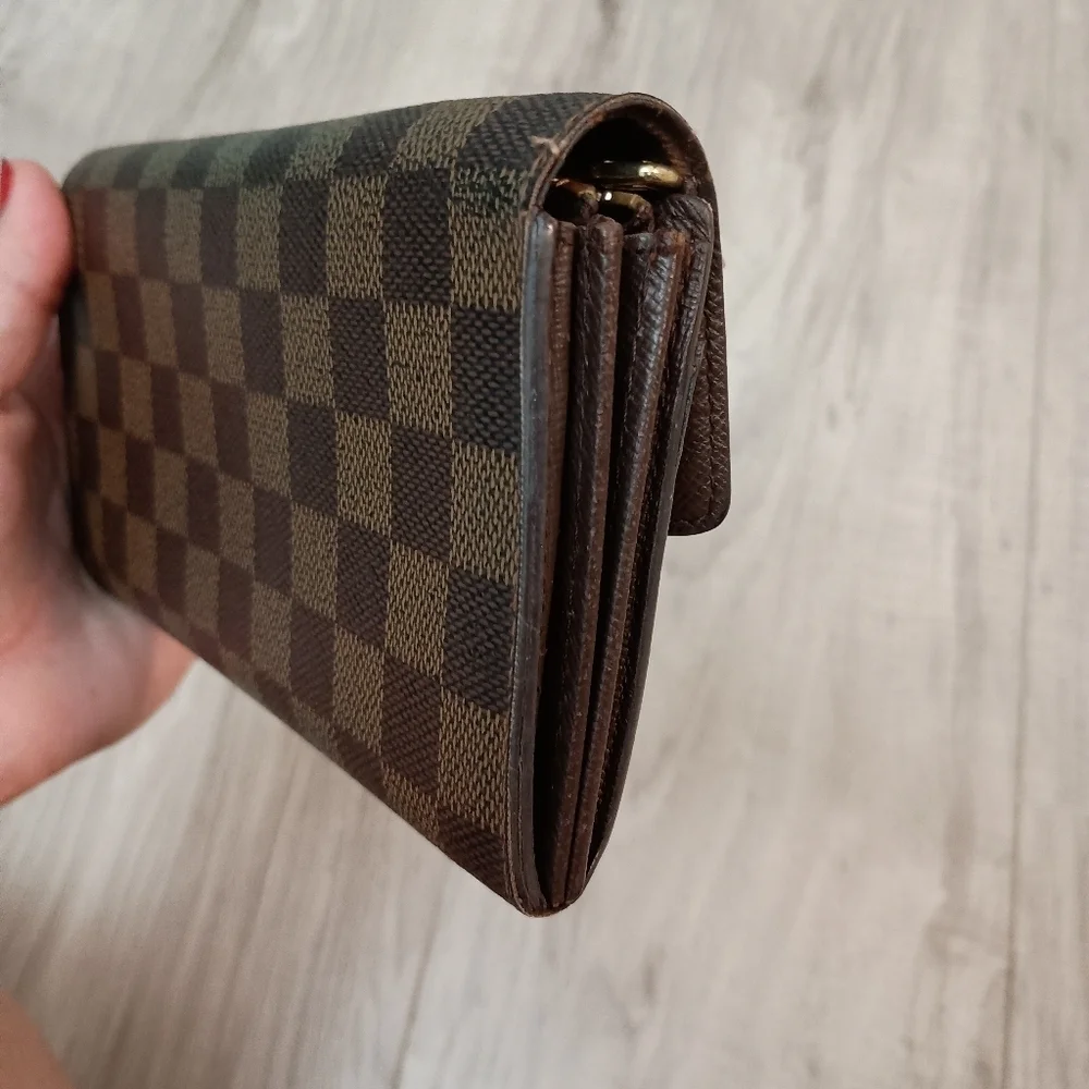 Authentic Louis Vuitton Damier Ebene Coated Canvas Leather Sarah Long Wallet